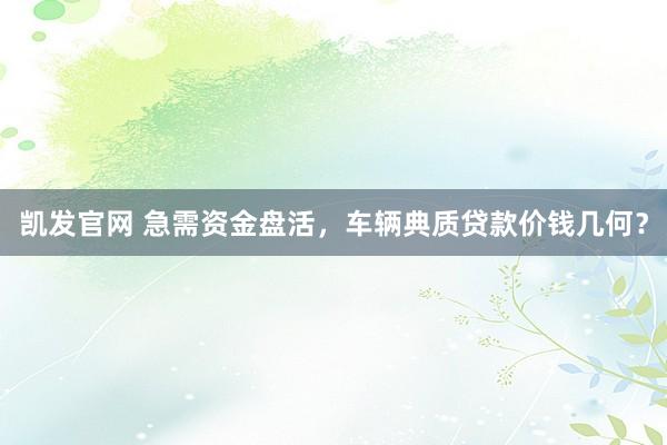 凯发官网 急需资金盘活，车辆典质贷款价钱几何？